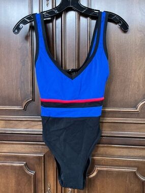 Woman’s Blue, Black & Red One-Piece Swimsuit